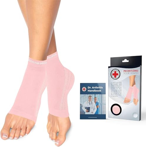 Dr. Arthritis Doctor Developed Copper Ankle Compression Sleeves & Handbook, Foot and Ankle Support for Women & Men, Ankle Support for Achilles Tendonitis(Pink, S)