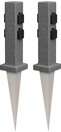 ledscom.de 2 Stück Garten Steckdosensäule Pock mit Erdspieß für außen, IP44, 4-Fach, anthrazit (Stein-Optik), eckig, 39,5cm