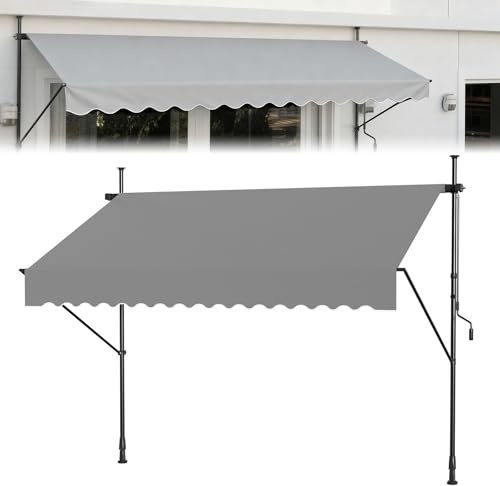 ACXIN Klämmarkis för balkong, UV-beständig höjdjusterbar infällbar klämmarkis med handvev Höjdjusterbar, utan borrning, polyester, 250 x 120 cm, grå