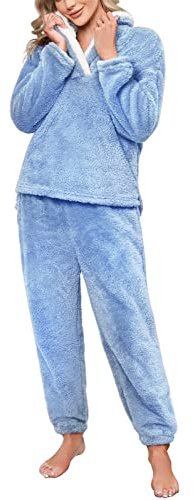 TOMEEK Set Pigiama Invernale da Donna Set da Pigiama a Maniche Lunghe in Pile da Salotto Morbido Caldo per la Casa con Felpa e Pantaloni