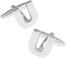 Stfery Cufflinks for Men Personalized, Manschettenknöpfe Buchstaben Silber Messing Buchstabe U Anzug Accessoires Schmuck Geschenk