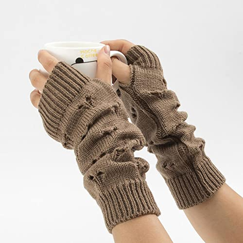 Damen Warmer Strick Lange Handschuhe Mode Armlinge,Winter Armstulpen Pulswärmer,Thicken Strick Damen Handstulpen Wärmer Handschuhe Gestrickte Halb Fingerlose Armstulpen Fäustlinge für Männer Frauen