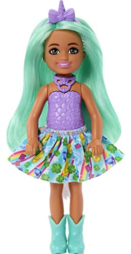 Barbie Mu eca Chelsea inspirada en unicornios con pelo verde, juguetes de unicornio, diadema de cuerno y cola desmontable