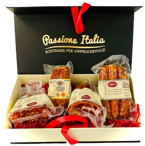 Geschenkkiste Salumi di Calabria Pikante Wurstspezialitäten - scharfe Geschenkset Salami u Wurst Spezialitäten Capocollo, Salsiccia, Spianata, Soppressata