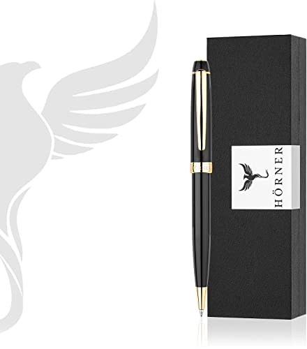 Hörner Nobilis Design Kugelschreiber I Premium Geschenk-Box I Strichstärke M 1 mm I Drehkugelschreiber I Stift für Männer und Frauen I Hochwertiges Etui I Kugelschreiber schwarz gold I Aus Metall I