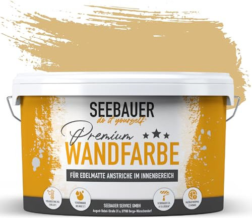 SEEBAUER diy Wandfarbe Beige 2,5L für Innen (No. 412 Honey Bee) Edelmatte cremebeige Innenfarbe - Beigetöne sehr hohe Deckkraft - Matt, Abwaschbar und Tropffrei