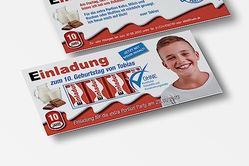 wirmachendeinekarte.de EINLADUNGSKARTEN zum GEBURTSTAG lustig | HOCHZEIT | KOMMUNION | Kindergeburtstag im Kinderschokoladen Look witzig (Kind, 10 Stück)