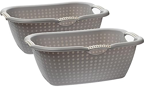 Wäschewanne groß XL, Wäschekorb 2er Set, geschlossen Wäschekorbe mit ergonomischen Griffen, 28 Liter Wäschekorb Plastik, 60 x 40 x 22 cm, geeignet für Innen- und Außenbereich, Made in EU, grau