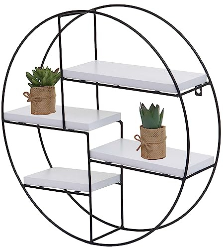 Mendler Wandregal HWC-K76 45x45x11cm Metall - weiß | Hängeregal, Schweberegal, Regal, 4 Regalböden, Massiv-Holz, Industrial