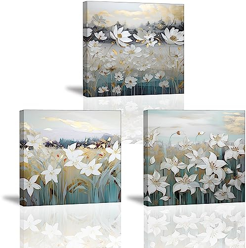 PIY PAINTING Quadro Moderno Soggiorno Quadri Olio su Tela 3 Pezzi Stampa su Tela di Fiore Elegante Stampe da Parete su Tela con Cornice Interna per la decorazione della casa, Sala Yoga 30 x 30 cm
