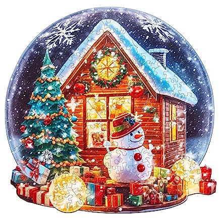 Holzpuzzle Erwachsene, 300 Teile Weihnachts Hütte Holz Puzzle Erwachsene, 35.9x35cm Wooden Puzzle, Unregelmäßige Einzigartige Puzzle, Holzpuzzle Tierform, Holz Puzzle Mit Geschenkbox Aus Holz