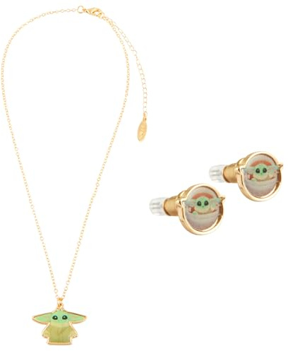 Disney Juegos de Joyas para Niña Pulsera Niña Aretes Pendientes Accesorios (Oro Baby Yoda)