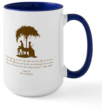 BAAROO Mr. Darcy, Jane Austen Gift Taza grande de cerámica para café, taza de té, 15 onzas