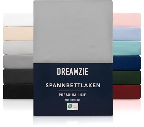 Dreamzie - Spannbettlaken 140x200cm | Mikrofaser Weich – Für Dicke Matratzen – Oeko-Tex | Komfort, Atmungsaktivität, Pflegeleicht – Grau