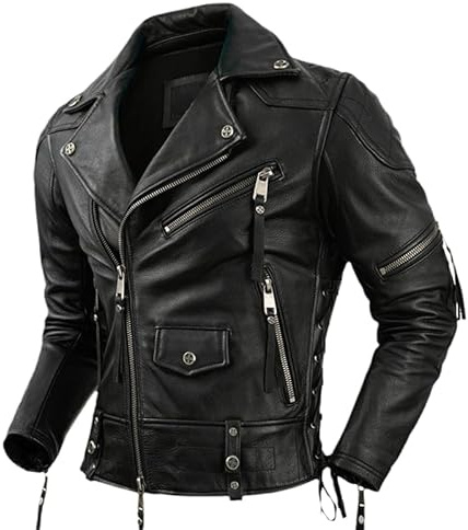 CJQJPNZ Motorcykeljacka läderjacka herr motorcykel ridjacka läder herr motorcykel jackor, Svart kohud, M