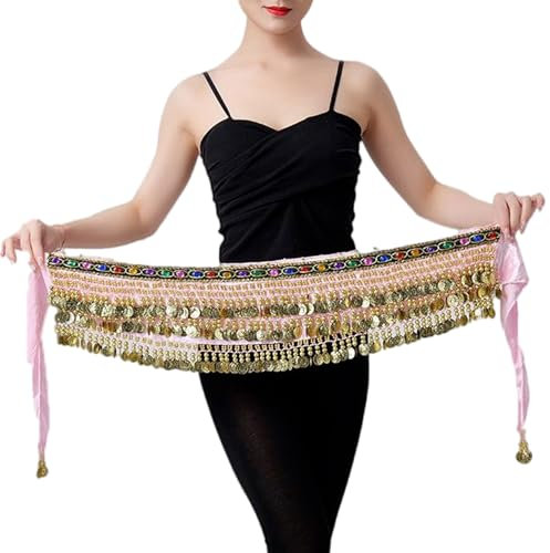 Floatdream Damen Bauchtanz Kostüm Hüfttuch, Chiffon Hüfttuch, Bauchtanz-Hüftschal, für in Bühnenaufführungen, Geburtstagsaufführungen, Partyaufführungen (Rosa)