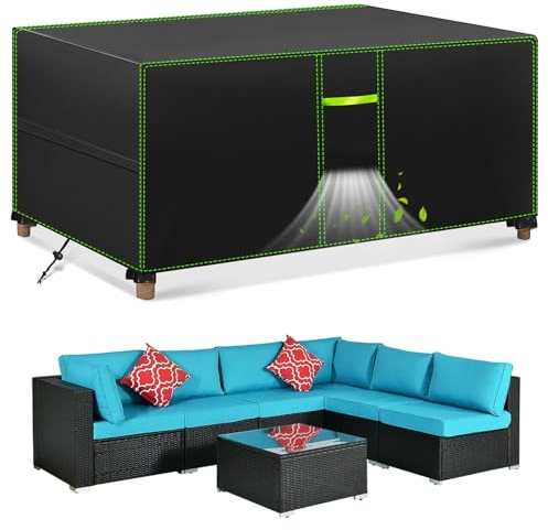 FORTRY Abdeckung Gartenmöbel Wasserdicht, Winterfest Schutzhülle, 420D Oxford Plane für Gartentisch Möbelsets Terrassenmöbel, Rechteckig Tischabdeckung 300x250x100cm