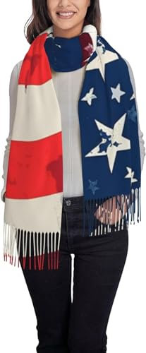 Melbrakin Damenschal mit Sternen und amerikanischer Flagge, klassischer Quasten-Pashmina-Schal und Wickel, weicher warmer Schal für den Herbst und Winter