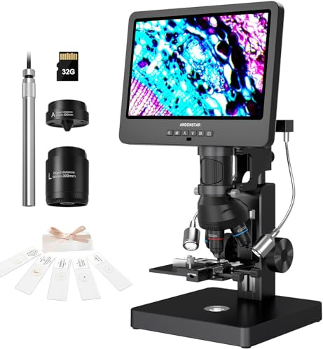 Andonstar AD269S 20X-5000X HDMI Digitalmikroskop mit 10,1'' LCD-Bildschirm für Erwachsene und Kinder, Heimlabor-Mikroskop-Set mit Objektträgern, Vollbild für Münzen, Windows-kompatibel