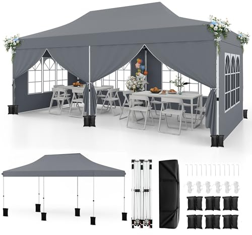 RELAX4LIFE Tonnelle Pliante 3x6 Imperméable avec 6 Parois Amovibles, Barnum Pliant 3x6, Hauteur Réglable, Portes Zippées, Tente de Réception Anti-UV, Sac Transport, Montage sans Outil