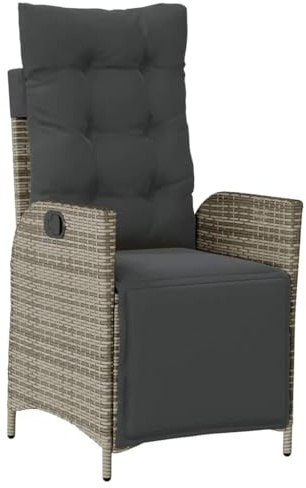 vidaXL Gartensessel mit Fußteil Verstellbar Grau Poly Rattan