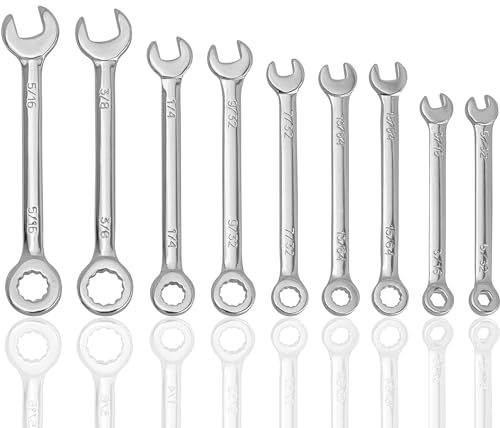 Treki Mini Combination Wrench Set, SAE Small Spanner Set 5/32-7/16 Open and Box End Wrenches Mini Ignition Wrenches Repairing Tools for Automotive Industry Electronics-10Pcs
