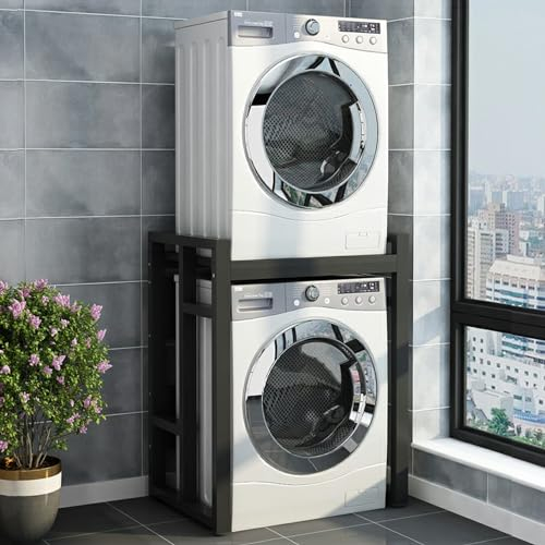 Kit de apilamiento para lavadora y secadora Ajustable Baño Bastidor Intermedio para Lavadora, Estante Ahorrador de Espacio para Lavadora Secadora, Lavadero Unidad de Almacenaje Sobre Lavadoras (Size