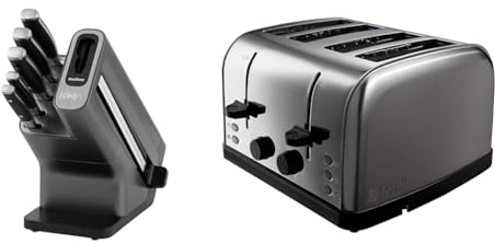 Ninja Foodi StaySharp Knife Block with Integrated Sharpener, 5-Piece Knife Set Includes Chef Knife & Russell Hobbs 4 Slice Toaster (High Lift Feature, 7 Browning Levels, Frozen/Cancel/Reheat Function