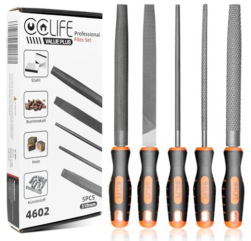 CCLIFE Feilenset 5tlg Metallfeile Profi Werkstattfeilen Set inkl. Flachstumpfeile, Halbrundfeile, Rundfeile