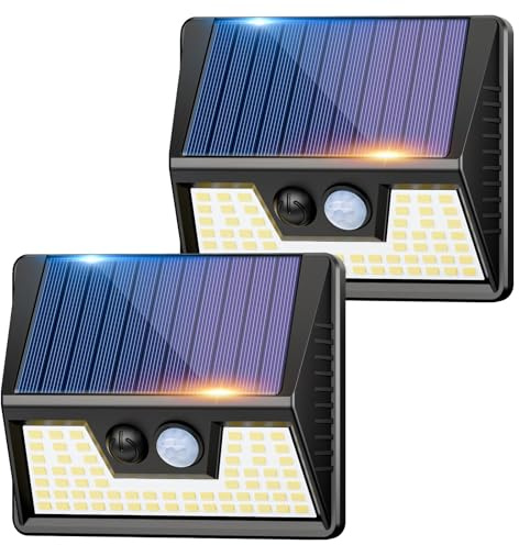 vighep Solarlampen für Außen mit Bewegungsmelder, 2 Stücke 3 Modi 3000K Warmweiß LED Superhelle Solarleuchten, IP65 Wasserdichte Solar Wandleuchte Aussen für Garten Hof Wand Stufen Deck Haustüren