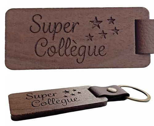 Cadeau Collègue Porte Clés en Bois de Noyer Cuir et Laiton Porte Clé Personnalisé aspect naturel et chaleureux porte clef original Bureau