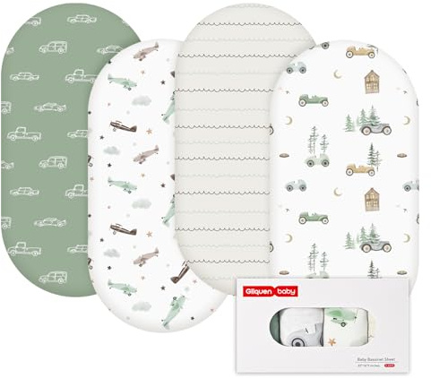 GLLQUEN BABY 4-pack formsydda lakan för babyvagnar, barnvagnslakan monterade, 100 % mikrofiber Oeko-tex100 mysig och andningsbar spjälsäng baby barnkorg lakan för pojke och flicka (bil)