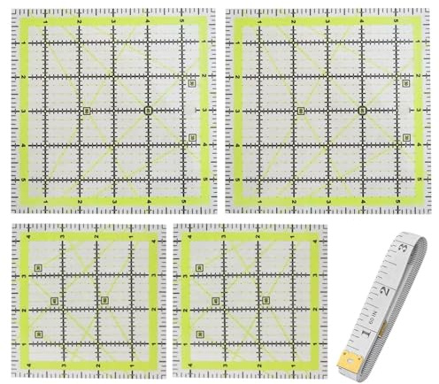 4 Righelli Quadrati per Patchwork E 1 Righello Morbido, Strumenti per Patchwork in Acrilico, Accessori per Cucito Fai da Te, Righello su Misura