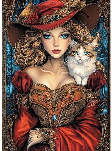 MAXBYE 5D DIY Diamond Painting Vintage Dame für Anfänger, Diamant Art Katze Bilder Erwachsene Set, Mosaikherstellung, Diamantmalerei Basteln Bilder Arts Als Geschenk für Home Wand Décor 30x40 cm