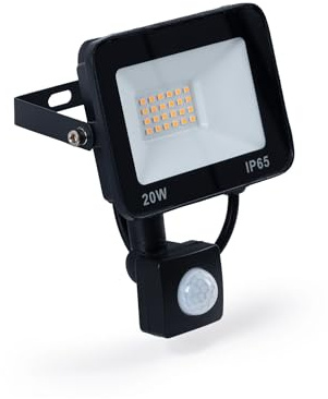 Barcelona LED Foco LED para exteriores con sensor de movimiento PIR - Proyector LED de 20 W - Luz exterior con sensor de movimiento IP65 para casa, garaje, jardín, terraza (blanco frío)