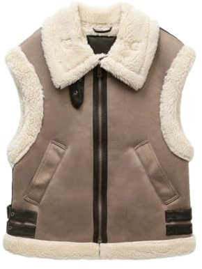 Winter-Weste für Damen, Kunstfell-Weste aus Schaffell, Fleece, dick, warm, ärmellos, Oberbekleidung, Braun Grau, L