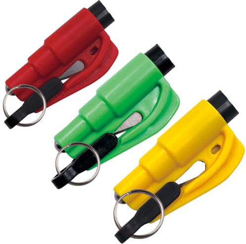 XUZOPIM 3 Unidades Rompe Cristales Y Cinturones Cortador De Cinturón De Seguridad 3 En 1 Y Rompeventanas Silbato De Supervivencia Portátil Martillo Rompecristales Para Automóviles Autobuses