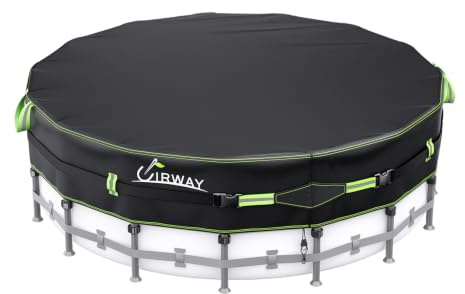 UIRWAY 500D Poolabdeckung Rund 427cm [Verbesserte Schwerlastplane] Abdeckplane Pool mit UV-Schutz, Neue Super-Winddichte Spanngurte mit Gel-Beschichtung – Robuste Poolplane für Aufstellbecken