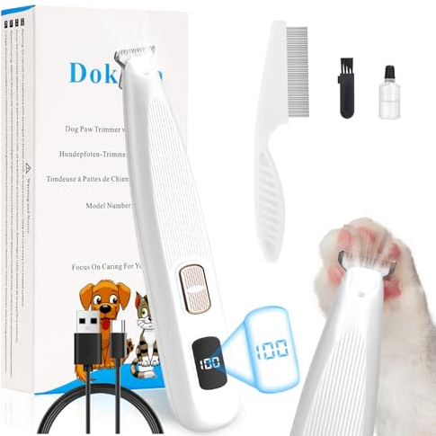 Tondeuse pour pattes de chien avec lumière LED - 2 vitesses - 50 dB - Ultra silencieux - USB - Pour pattes, yeux, oreilles, visage - Blanc