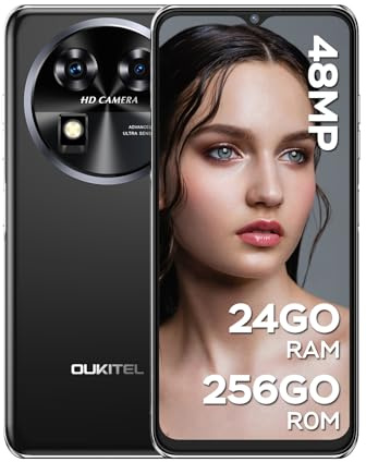OUKITEL C37 Smartphone Offerta, 24GB RAM+256GB ROM(1TB TF), 6.6 2K FHD+ Telefono Cellulare, Fotocamere 48MP+ 32MP, Android 13 Smartphone, 5150mAh, 4G Dual SIM, WiFi/GPS/Face ID/OTG-Nero