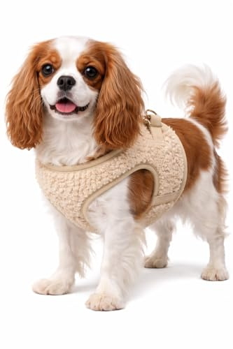 hundegeschirr - Flamingo Step&Go Pookie Beige S - A:30-35 cm B:37-40 cm x 5 mm - verstellbar - Metall Klickverschluss goldfarben - 2 Anti-Zug-Ringe - atmungsaktives Mesh