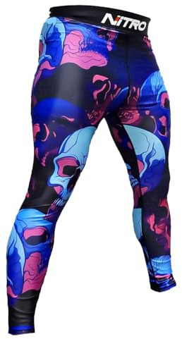 Nitro Fight Wear - Adult BJJ No Gi Spats - Leggings - Grappling Compression Pants (US, Alpha, Medium, Regular, Regular, Skulls)