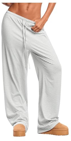 WDIRARA Women's Striped Drawstring Elastic Waist Pants Wide Leg Loose Lounge Pants Dark Grey X-Small