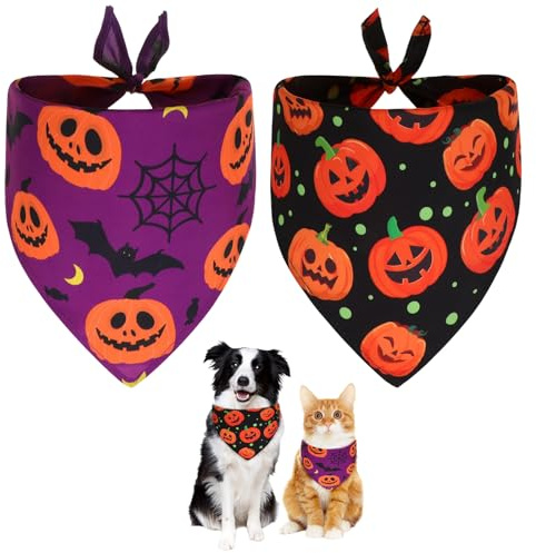 Halstuch Hund Halloween 2 Stück, Kürbis-Herbst Hundehalstuch, Halloween Kostüm Hund für Haustiere als Geschenk