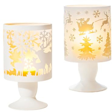 2 Portacandele Candele Natalizie, Candelabro in Metallo Bianco, Centro Tavola Natalizio, Candelabro Moderno, Candeliere da Tavolo Natale, per Camino Soggiorno Compleanni Avvento Natale Decorative