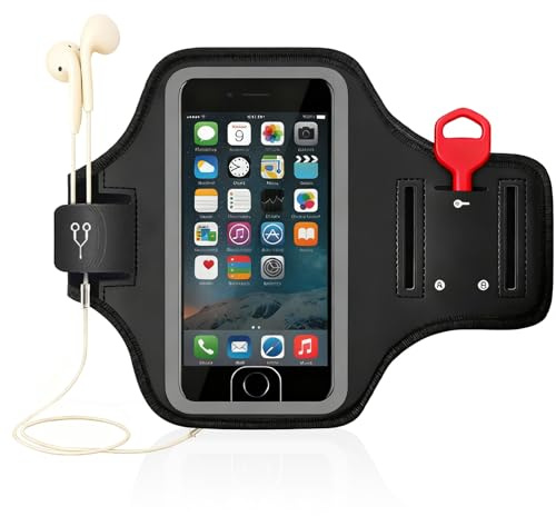 Running Armband Phone Holder, Sweatproof Sports Armband with Earphone Pocket - Universal Fit for iPhone & Android Phones, Adjustable Running Arm Band for Jogging, Gym & Outdoor Activities