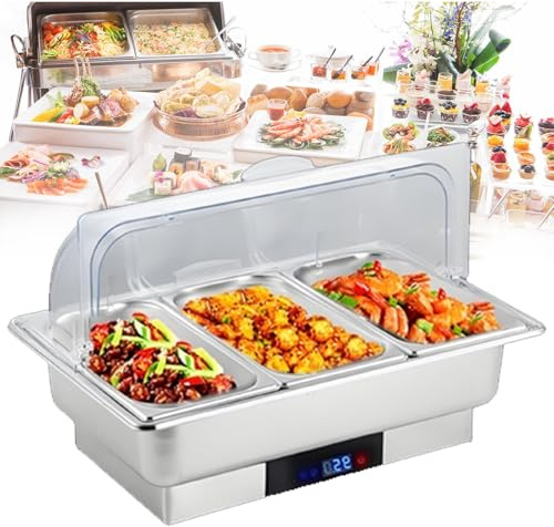 DowPie Set da Buffet con scaldavivande, scaldavivande Elettrico da 9 Litri, con contenitori Interni Rimovibili, Acciaio Inossidabile per Uso Alimentare da 600 W, per Catering, Matrimoni. 3slots