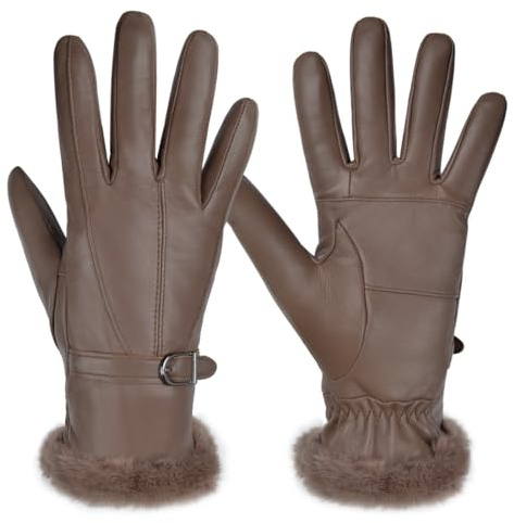 Harssidanzar Damen Lederhandschuhe Winter Thermo handschuhe Kleid Lederhandschuhe SL022EU,Braun,Größe M