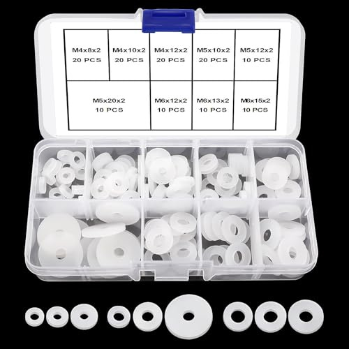 YIXISI 130 Pezzi M4 M5 M6 Kit di Rondelle Piatte in Silicone, Rondelle in Silicone Sigillatura, Rondella Piatta, per Bulloni/Rubinetti/Viti/Tubo da Giardino/Idraulici, Bianco