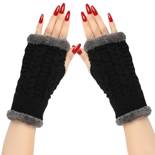 ZocRjvN Fingerlose Handschuhe Mit Fleece Futter, Handstulpen Damen Winter, Handgelenkwärmer, Warme Pulswärmer Damen Für Radfahren, Laufen Und Outdoor-Aktivitäten, Touchscreen-kompatibel, Schwarz